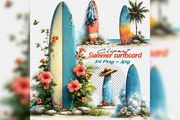 Download Whimsical Summer Surfboard Beach Clipart - Whimsical Collection