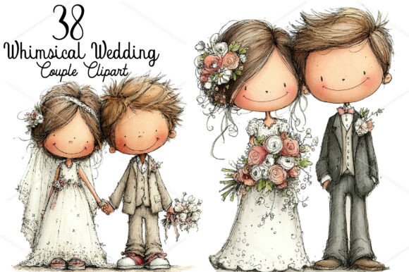Download Whimsical Wedding Couple Clipart Bundle - Whimsical Collection